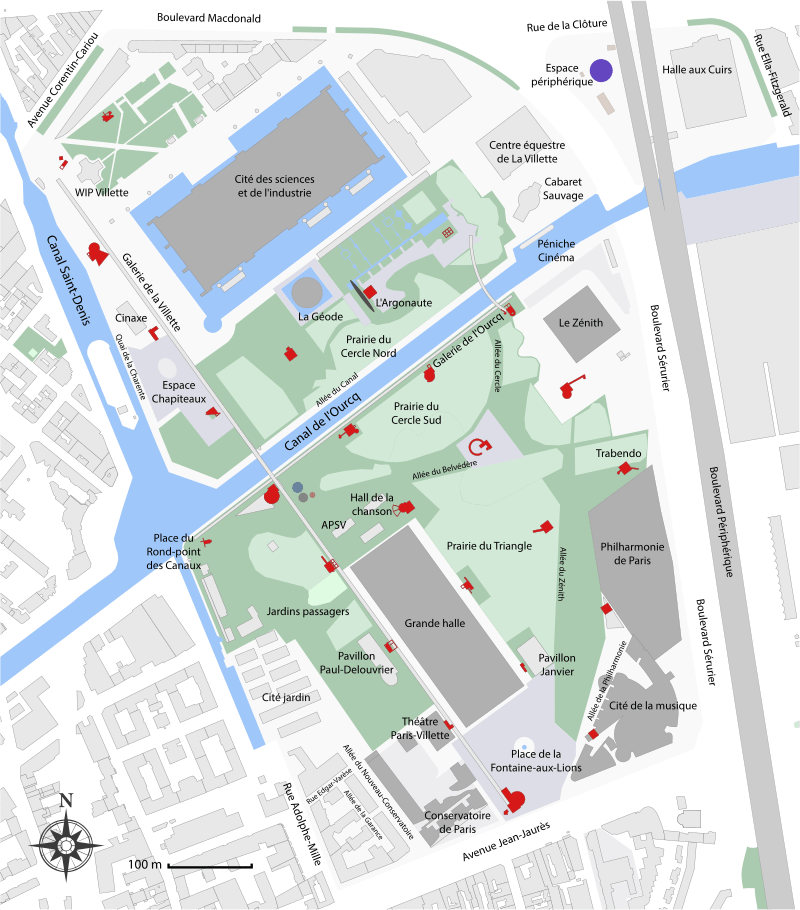 Plan of the Parc de la Villette OSM 2016.svg